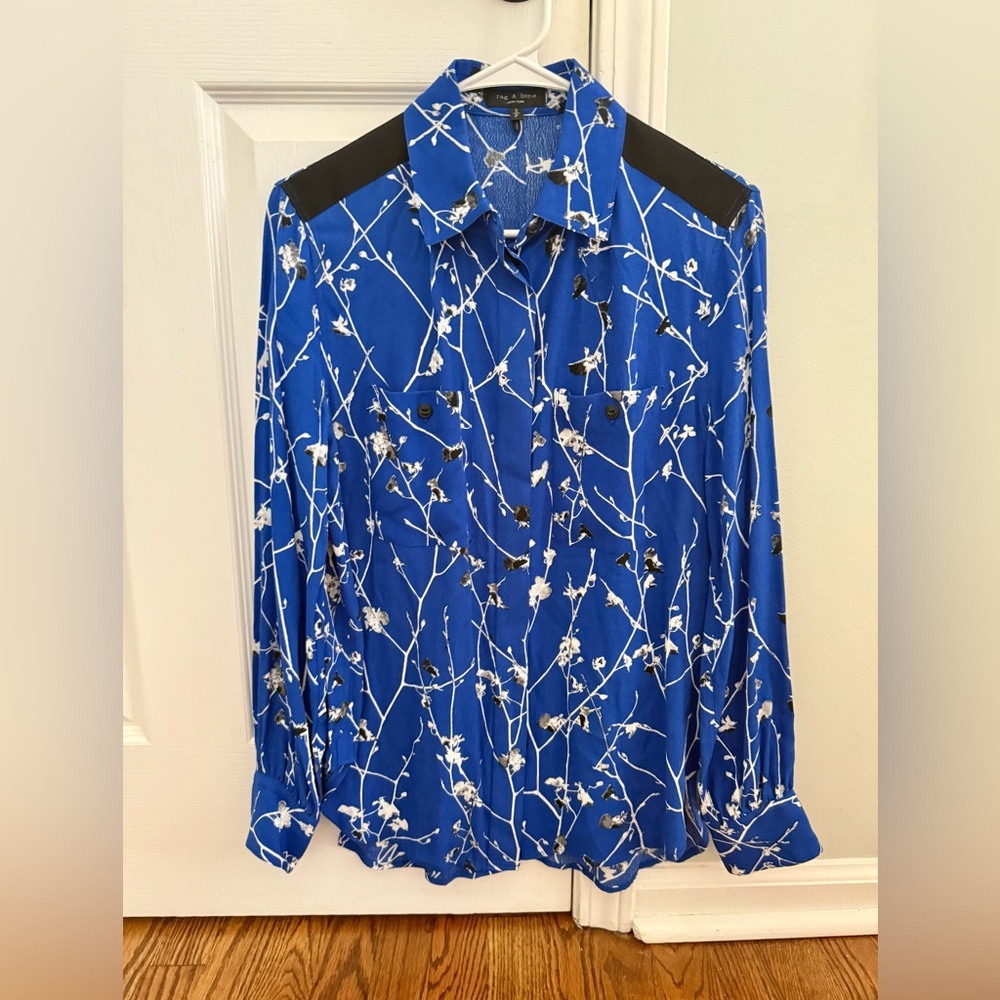 Rag & Bone Therese Printed Viscose Button-Down Blouse - size Small